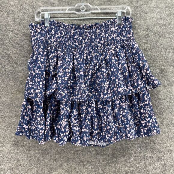 5/$45 WallFlower Skirt Women XL Blue Floral A-Line Midi Ruffle Lined Pull On - Picture 4 of 9